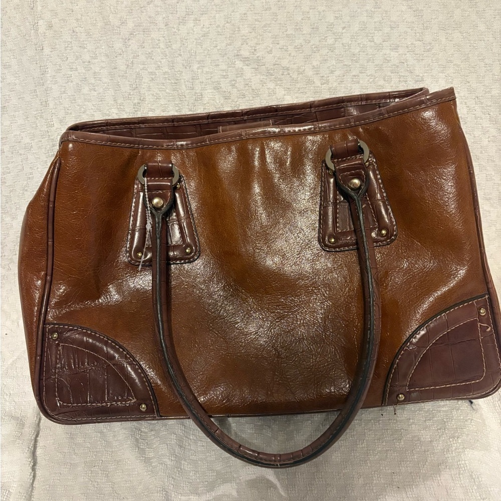 Liz Claiborne Brown Vegan Leather Tote with Structured Design